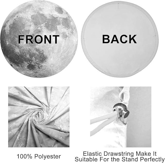 AOFOTO Lunar Surface Round Backdrop Outer Space Background Cover Universe Moon Surface Mysterious Cosmic Planet Photography Background Children Kids Birthday Party Art Portrait Photo Props 6x6ft