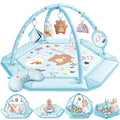 Baby Gym Play Mat, 8-in-1 Tummy Time Mat & Ball Pit with 6 Toys, Washable Baby Activity Mat for Visual, Hearing, Sensory, Motor Development, Baby Gift for Newborn Infant 0-3-6-9-12 Months (Blue)