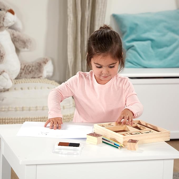 Melissa & Doug Wooden Stamp Activity Set: Horse Stable - 10 Stamps, 5 Colored Pencils, 2-Color Stamp Pad