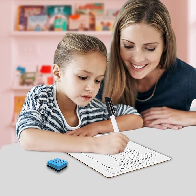 Dry Erase Multiplication & Division Board 9"x12" Double Sided Practice Whiteboard with 2x1 & 2x2 Digit Multiplication for Home, School, Classroom, Kids, Students Math Manipulatives Lapboard