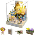 CUTEROOM DIY Doll House Miniature Furniture Wooden House Kit with Dust Cover & LED Light and Accessories -Corner of Garden