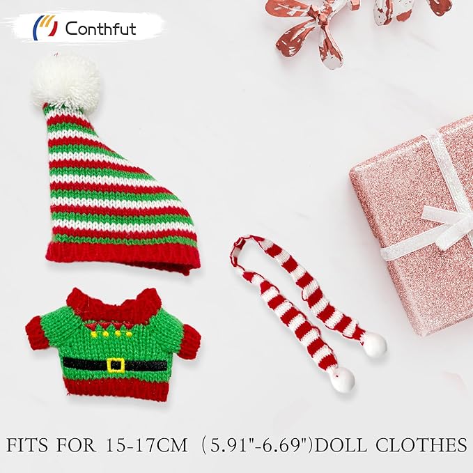 17cm Doll Clothes,15cm Dolls Christmas Outfit Set,Accessories for Dolls,Christmas Clothes Set (No Doll) (Red+Green)