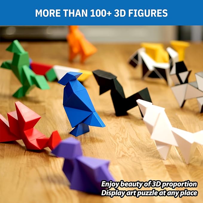 Pickagram Tangram 3D Magnetic Puzzle for Kids (8-12), Adults & Seniors | STEM Certified Fidget Puzzle - Magnetic Pattern Blocks for Cognitive Development, Creativity & Focus - Blue