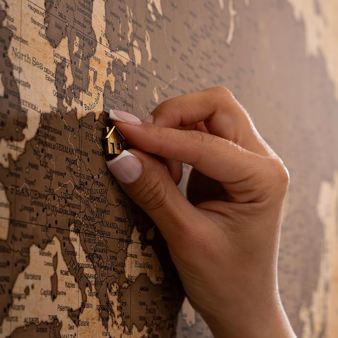 Canvas World Map with Cork Pin Board - English Lettering - Decorative Wall Decoration for All Rooms - Canvas Pictures with World Map Motif (150x100 cm, Pattern 1)