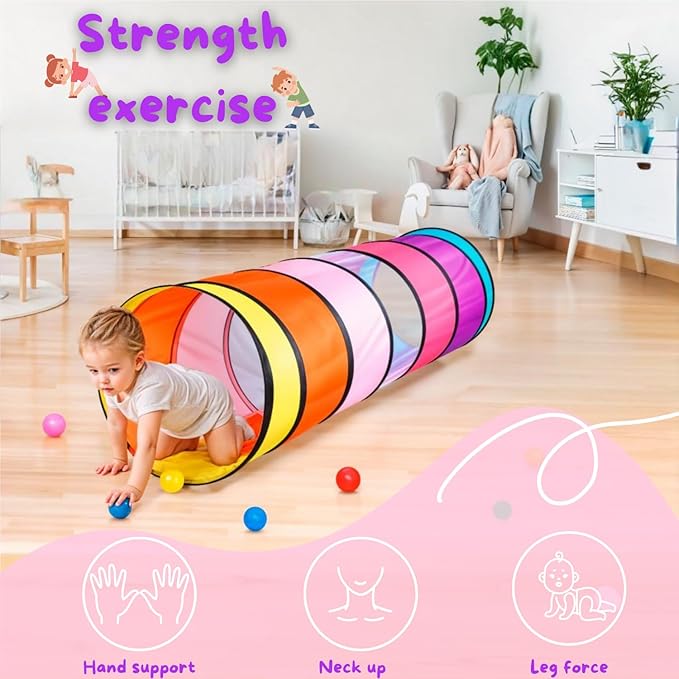 Kids Play Tunnel Tent for Toddlers, Colorful Pop Up Crawl Tunnel Toy for Baby or Pet, Collapsible Gift for Boy and Girl Play Tunnel Indoor and Outdoor Game Pink