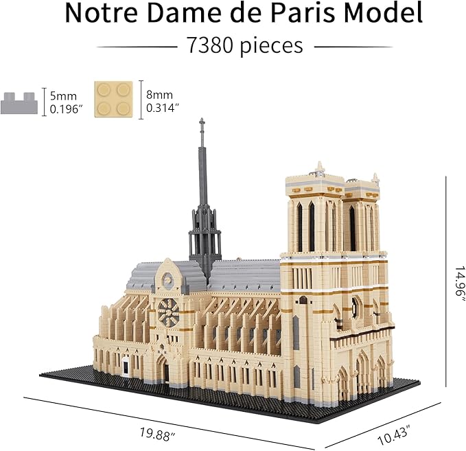 Building Blocks, Architecture Notre Dame de Paris Model Micro Mini Blocks Creative Building Blocks Set, 7380 PCS