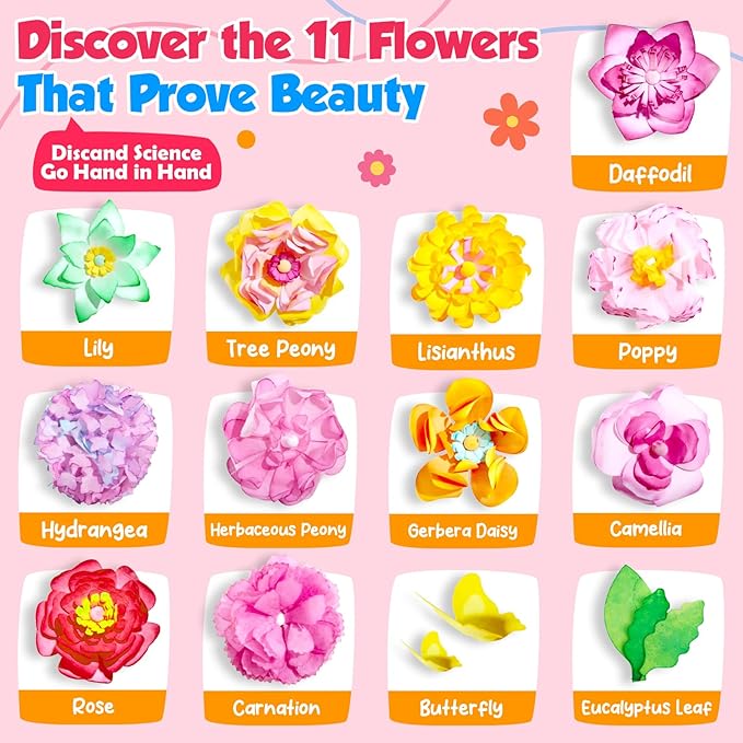 SkilLify Flower Craft Kits,DIY Paper Arts and Crafts Bouquet Toys for Kids, Create 3D Color Changing Blossoms, Educational Science Activity Preschool,Birthday Gifts for 4 5 6 7 8+Year Old Girls & Boys