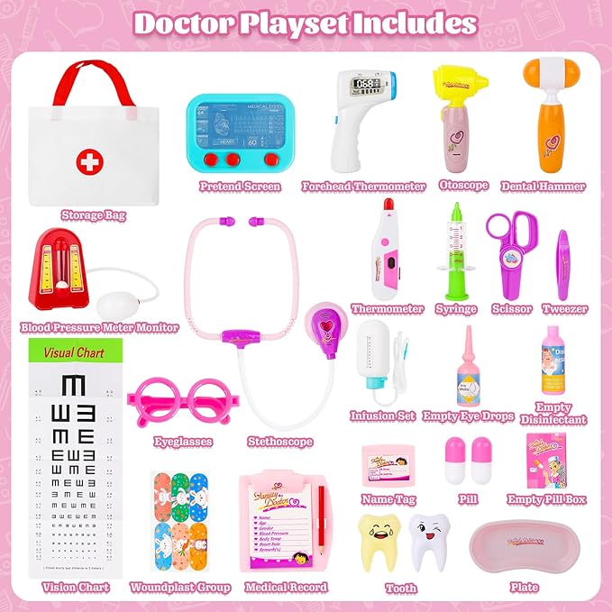 deAO Doctor Kit for Toddlers 3 4 5 Years Old, Dentist Playset with Medical Bag & Dental Tools, Pretend Dentist Play Set with Cart, Kids Doctor kit Educational Toys Gift for Girls Boys