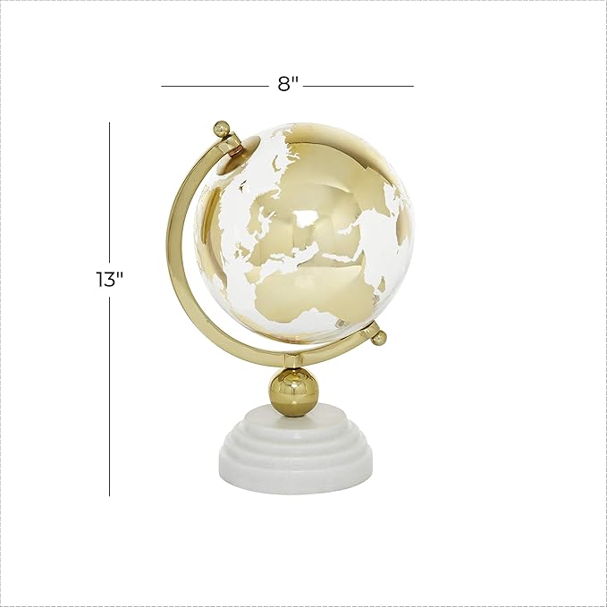 Deco 79 Marble Globe with Marble Base and Tiered Base, 8" x 8" x 13", Gold