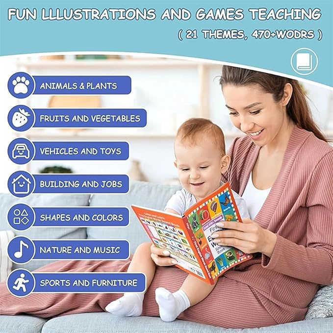 My First English Words Sound Book Toy, English Learning Talking Book for Kids 2 - 6 Years Old, Interactive Electronic Audio Toddler Books, 470+ Words, 21 Themes, Press to Learn Phonics (Two-Book Set)