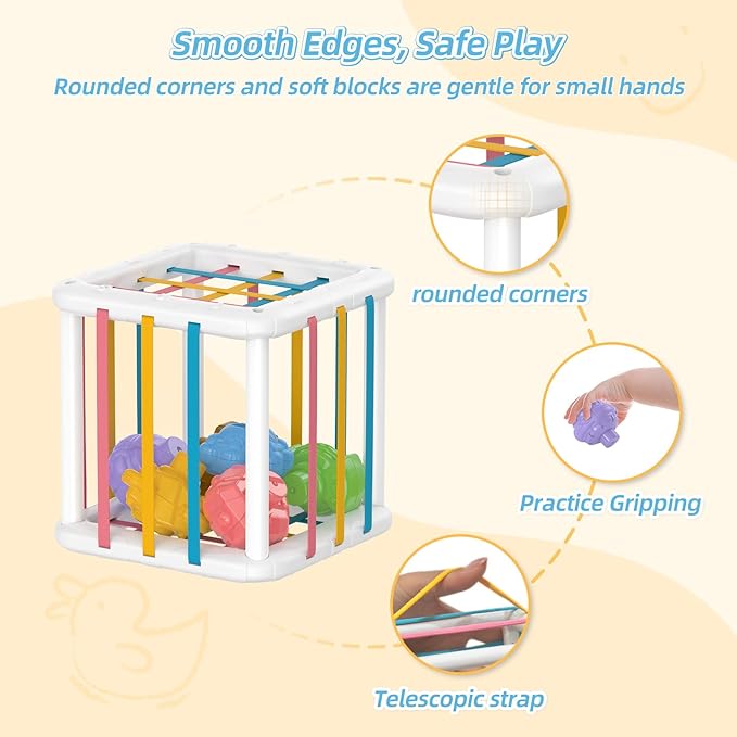 Montessori Shape Sorter Toy for Toddlers, Sensory Learning Cube with 6 Soft Blocks, Baby Developmental Toy for Fine Motor Skills, Gift for 12-36 Months Boys & Girls
