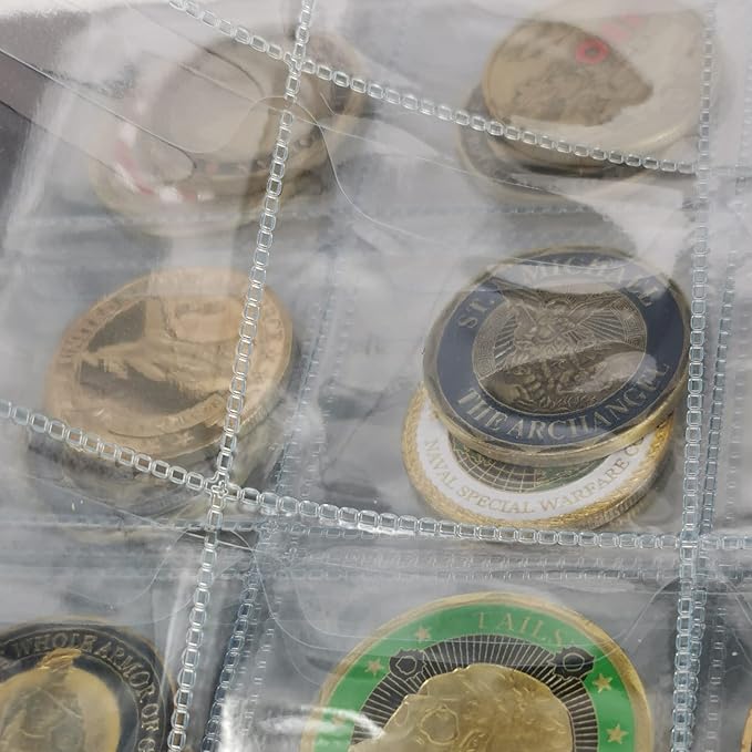 Challenge Coin Album 2.4''x2.4'' Pockets Holds 120 Large Military Coin Medals Display and Storage