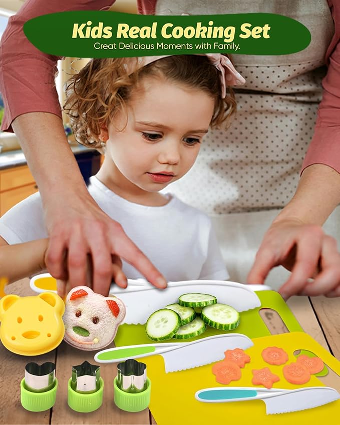 Kids Knife Set for Real Cooking, Toddler Safe Kitchen Tools, Montessori Cooking Set for Toddlers, Kids Cutting Board and Knife Set, Montessori Birthday for Kid