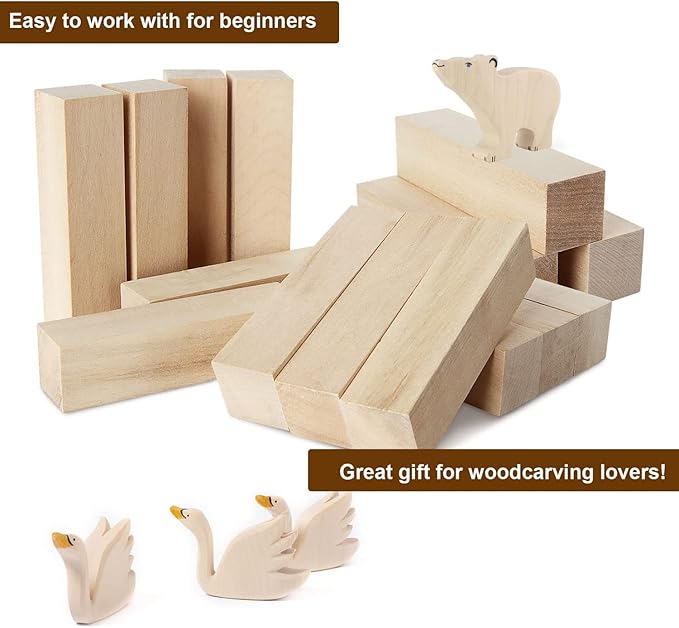 RHBLME 40 PCS Basswood Carving Blocks, 4" x 1" x 1" Unfinished Wood Blocks for Carving, Wooden Cubes Soft Solid Wooden Basswood for Wood Carving Beginners or Expert Carvers and Whittling