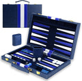 Backgammon Sets for Adults, 15 inch Backgammon Blue Sets Classic Board Game with Premium Leather Case, Portable Travels Strategy Backgammon Game Set for Adults, Kids (Blue)
