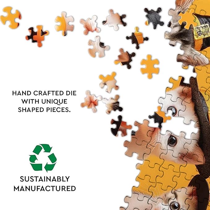 Kittens and Pumpkins - Adult Wizard Hat Halloween 120 Pieces Adult Puzzle - Challenging Family Activities