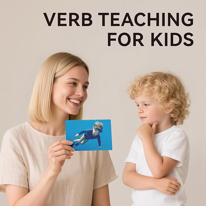 Dotimo 52 Action Verbs Flash Cards for Kids - Vocabulary Builder & ESL Teaching Materials with Picture Cards, 4"x5.8" Non Verbal Communication Tools for Speech Therapy, Autism & Preschool Learning