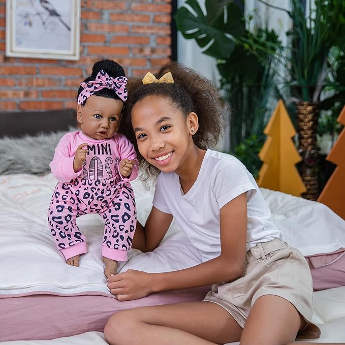 HOOMAI Lifelike Reborn Baby Dolls with Soft Body African American Realistic Girl Doll 22.8 Inch Best Birthday Gift Set