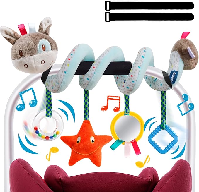 Baby Car Seat & Stroller Toys, Activity Spiral Hanging Plush Donkey Toy, 6-12 Months, Blue, Medium, Unisex