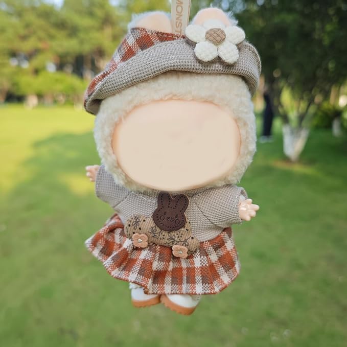 Clothes for 17cm Doll, 2 PCS Cute Brown Hat & Dress Set, Dress up Outfit Exquisite Accessories for Dolls