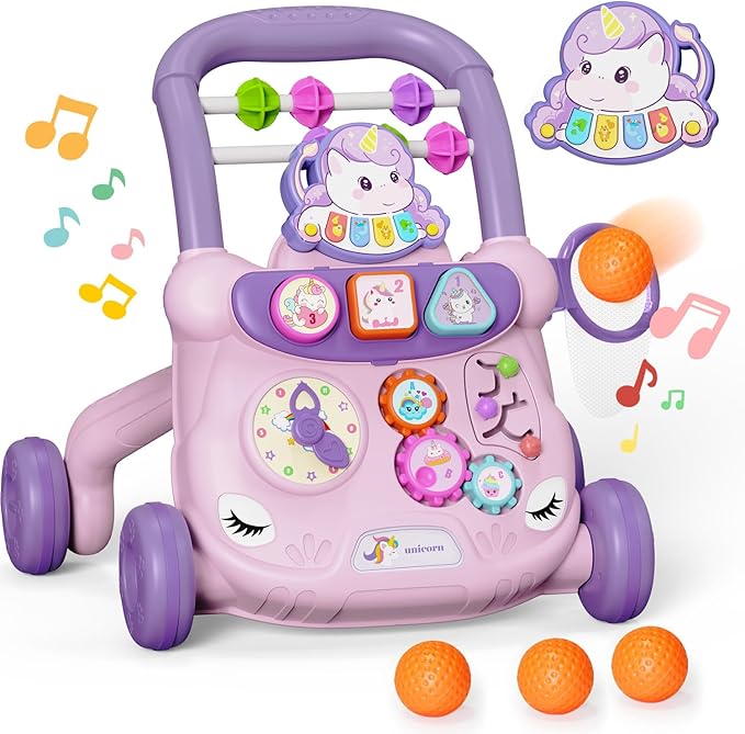 Baby Walker Toys,Push Walker for Boys & Girls Learning to Walk,Sit to Stand Early Educational Toys,Activity Center for Infant,Christmas Birthday Gift for Toddler 6-18 Months,Purple