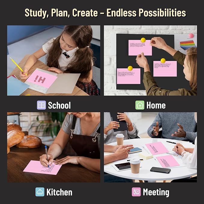 200 Pcs Index Cards 4 x 6 Inch Ruled Pink Index Cards, College Ruled Flash Cards for School, College, Office and Home Organization, Durable Study To Do List Note Cards with Ruled Lines, 5 Pack of 40
