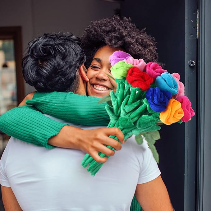 18 Pcs Plush Rose Flower Stuffed Bendable Stems Plush Bouquet Toy Soft Floral 12.6 Inch for Graduation 2025 Mother's Day Valentines Day Girl Girlfriend Wife Family and Friends(18 Pcs Colorful Series)