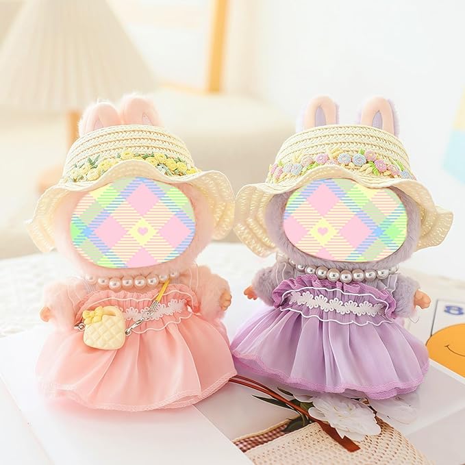 Clothes for Dolls Accessories, Outfit Set 5 Pieces Gauze Dress for 15cm 17cm Doll (No Doll), Romantic Hat Skirt Shoes Doll Clothing Set Replacement Pink