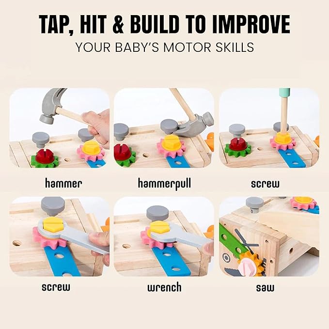 Kids Tool Set – 35 Pieces Wooden Toddler Tool with Box – Montessori STEM Educational Pretend Play Construction Toy for 3 to 13 Year Old Boys Girls – Best Birthday Gift