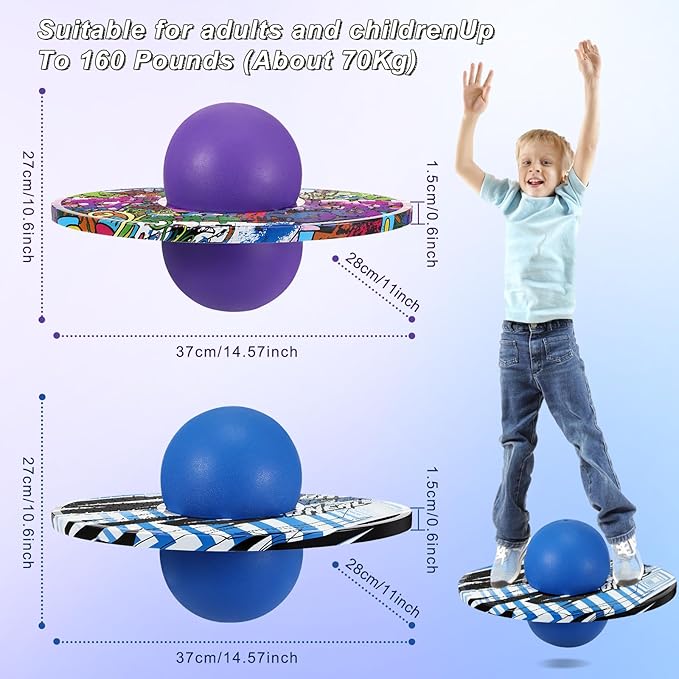 Junkin 2 Pcs Pogo Ball Trick Board Toy Balance Board Pogo Balance Bounce Ball with Pump and Strong Grip Deck for Fun Challenge Fidget Indoor,Outdoor Toys