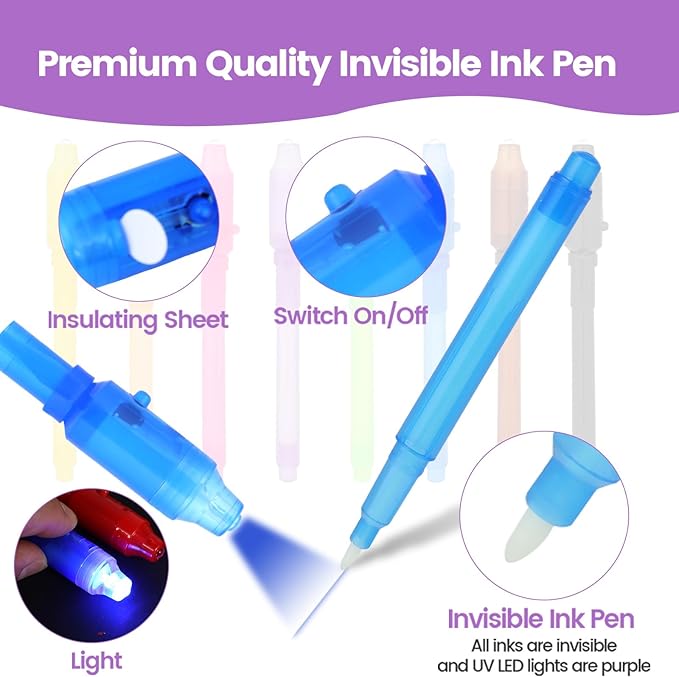 8PCS/36PCS Spy Pens Invisible Ink Pen with UV Light Magic Marker for Secret Message,Party Favors for 3+ Years Old Boys Girls,Birthday Christmas Halloween Party Goodies Gift Toy