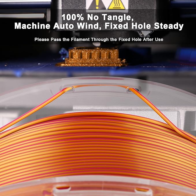AMOLEN Silk PLA 3D Printer Filament, Triple Colors Coextrusion Purple Red Gold PLA 1.75mm, Shiny Color Change Filament 3D Printing PLA Filament for Most FDM 3D Printer, 1kg Spool(2.2lbs)