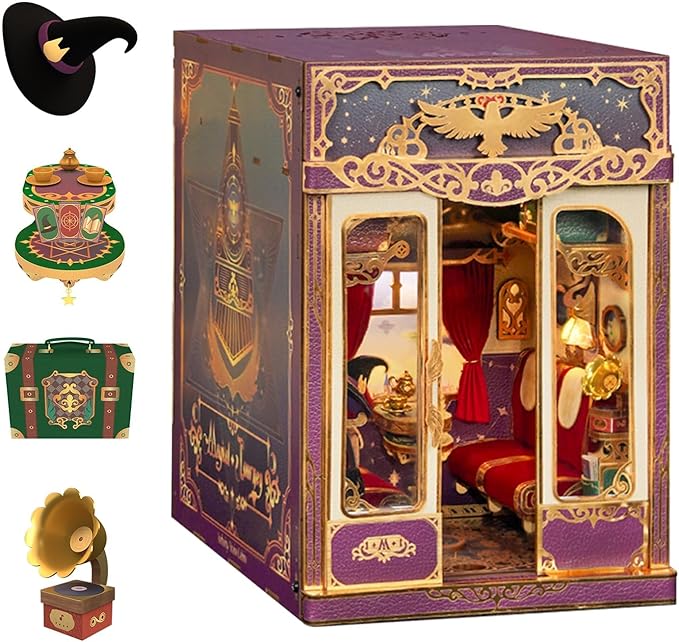 Tonecheer DIY Book Nook Kit for Adults, Miniature Infinity Train Cabin Magical Vintage Carriage Model, Wooden 3D Puzzle Dollhouse Booknook Decorative Bookend Gifts (Magical Journey)