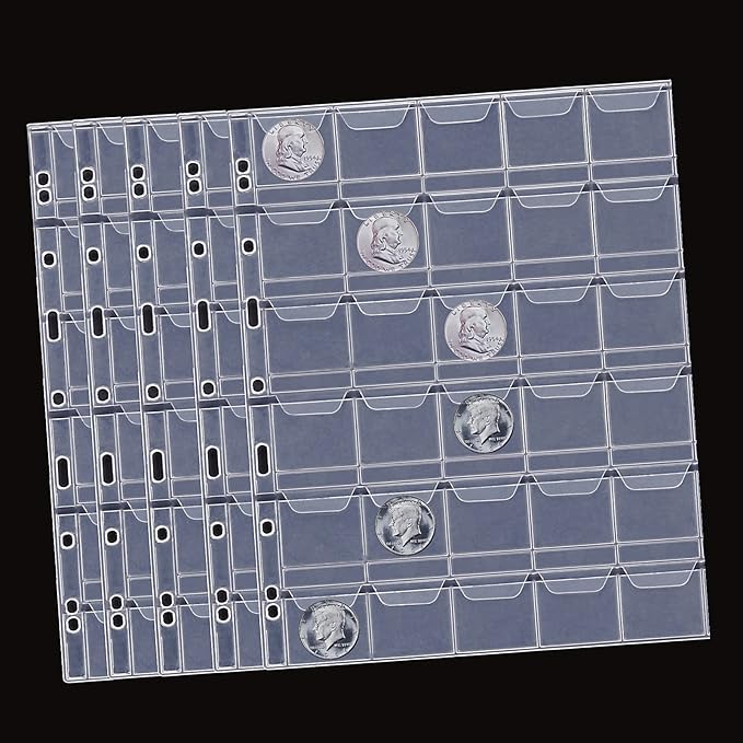 MUDOR Coin Pocket Pages, PVC-Free Coin Sleeves - 30-Pocket Sheets for Binders