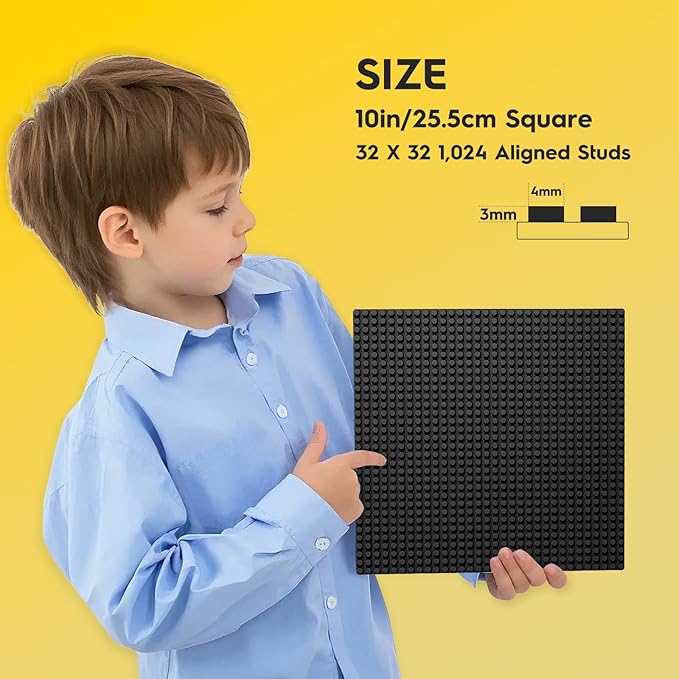 Classic Baseplates Building Plates, 2 Pack 10" x 10" Building Bases Compatible with All Major Brands, Classic Basplates for Bricks (Black)