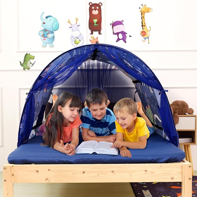 Kids Bed Tent Twin Beds -Zoos Wonder Play Tents Boys Girls Ventilated Indoor Play Tent Children Promotes Independent Play, Stimulates Imagination Set-Up Playhouse (Zoos)