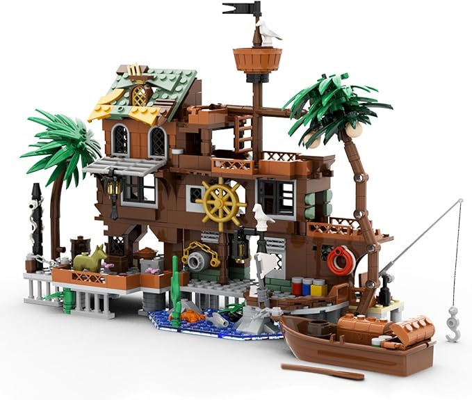 Pirate Dock Ship Building Toys, Pirate Themed City Building Block Set, A Gift Compatible with Lego Sets for Boys & Girl 6-14 & Adults (579pcs)