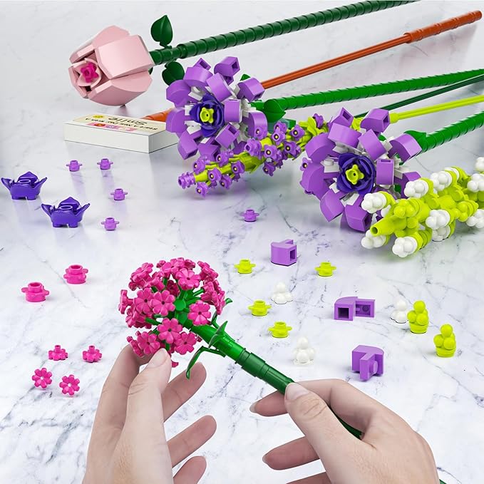 Mini Bricks Flower Bouquet Building Sets, Artificial Flowers, 553 Pieces Botanical Collection for Ages 8-12 yrs Old Girl for Gift (Not Compatible with Set)