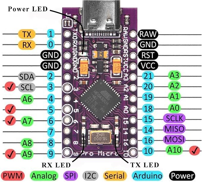 1x Pro Micro Board 5V/16MHz Module Board Type C Port for Arduino Leonardo