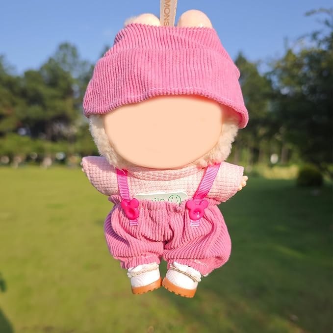 Clothes for 17cm Doll, 3 PCS Cute Hot Pink Hat & Jumpsuits Set, Dress up Outfit Exquisite Accessories for Dolls