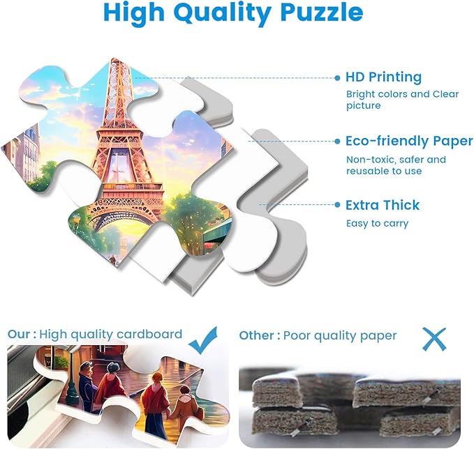 2 Pack Puzzles for Adults 1000 Pieces-Big Ben and Eiffel Tower Difficult Jigsaw Puzzles for Adults,Hard Jigsaw Puzzle Decorations DIY Leisure Game Toy Suitable Family Friends(27.5x20 inches)