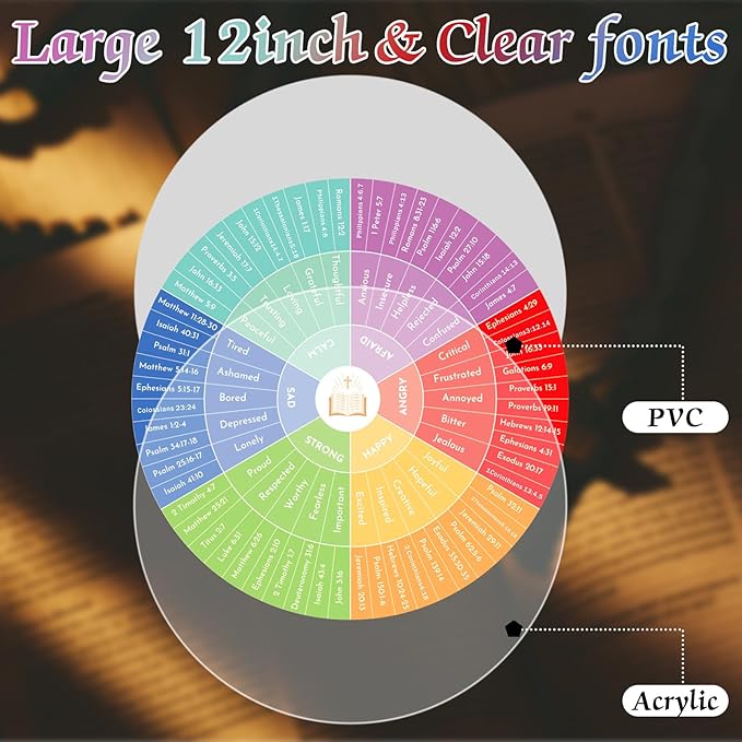 Eersida 2 Pcs Bible Emotion Wheel Chart 12 Inch Acrylic Feelings Chart Emotional for Office Calm Down Corner Decor Social Worker Wall Gift