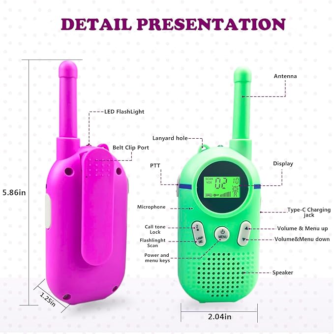 Walkie Talkies for Kids Rechargeable 2 Pack, Providing 48hrs Working Time and Long Range of 3KMs, Best Gift for Kids Aged 3-12 Years
