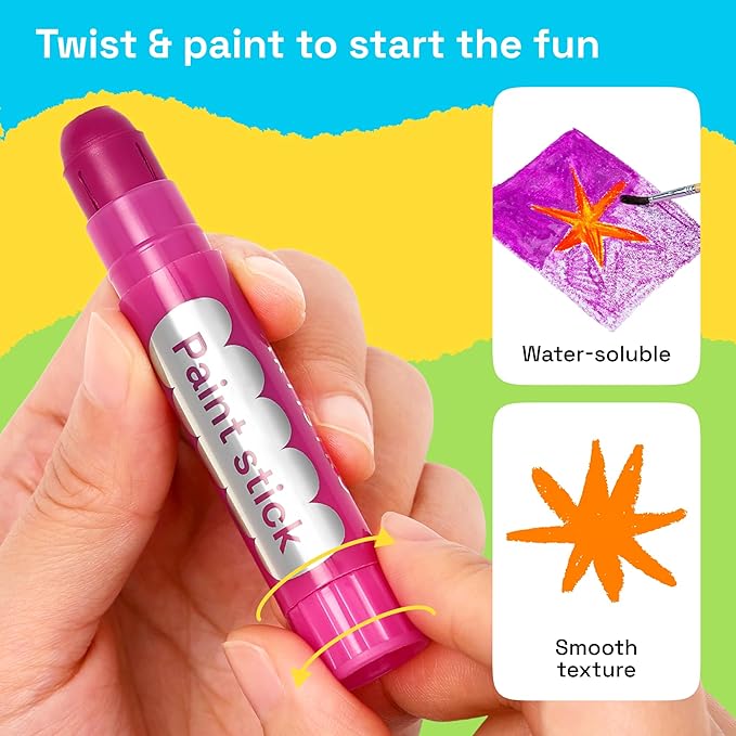 ARTISTRO 100% Washable Tempera Paint Sticks for Kids - 6 Non-toxic Paint Markers for Kids - Color Sticks with Twist Design