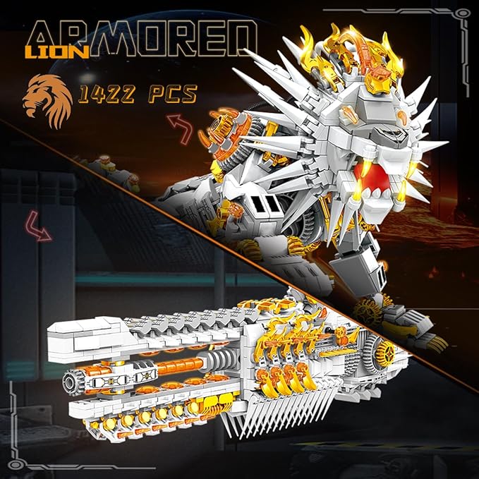 Grayish White Mechanical Lion Building Blocks Set (1422Pieces) Gift for Adults and Kids
