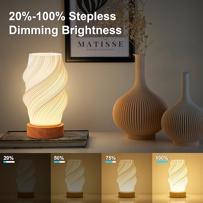 Cordless LED Table Lamp, Battery Operated Portable Desk Lamp, 3 Color & Dimmable, Modern Rechargeable Table Light for Living Room,Bedroom,Bedside, White, 8.6inch