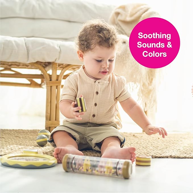 Edushape Soothing Sounds Gift Set - Baby Musical Instruments & Toddler Music Set - Includes Hand Drum, Rain Stick, Shakers, Maracas - Interactive Baby Musical Toys for Kids & Toddlers 18 Months & Up