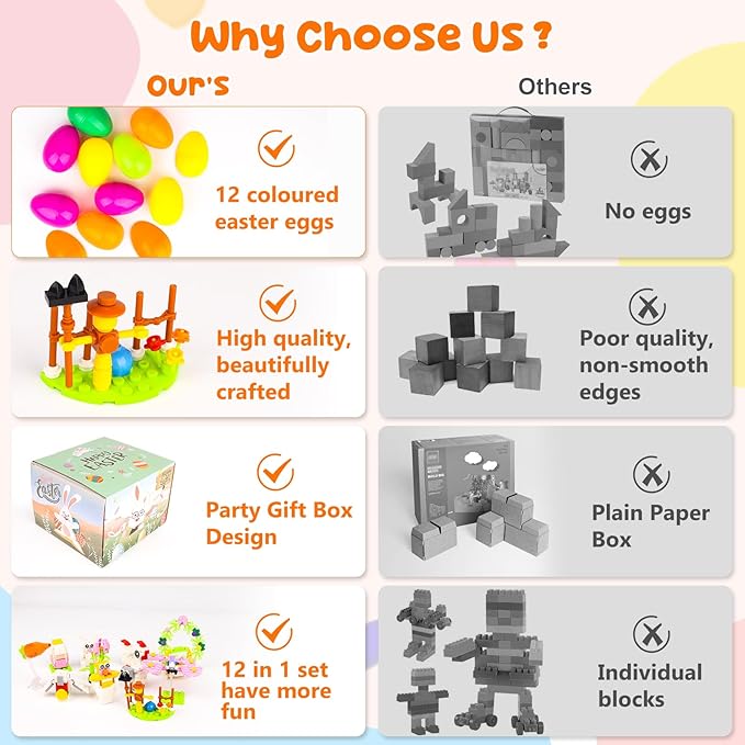 Easter Bunny Building Blocks Set: 12 in 1 Bunny Basket Stuffers Gifts Eggs Fillers Toy for Teen Kids - Cute Party Favors Box Easter Building Toys Sets 12 Eggs Kids Girls