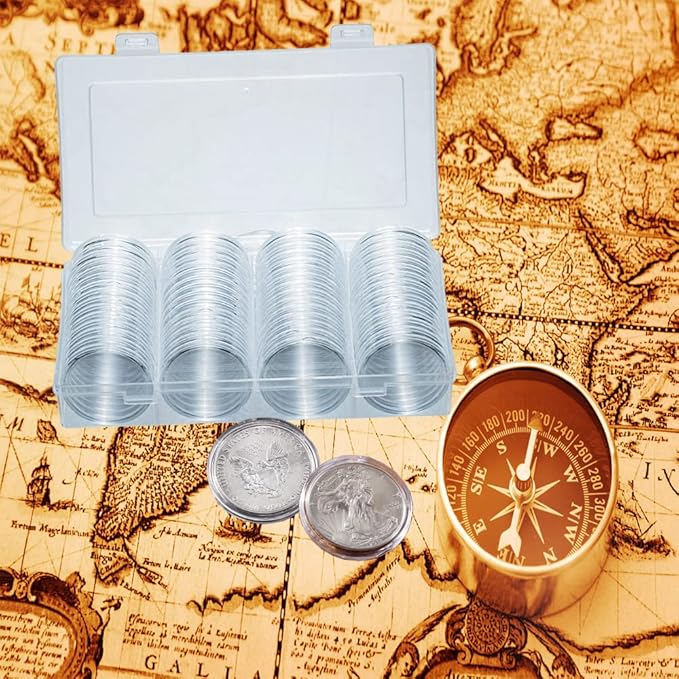 40.6mm Silver Dollar Coin Holder,Silver Eagles Coin Capsules for Collectors with Clear Plastic Storage Organizer Box for Coin Collection Supplies (60)