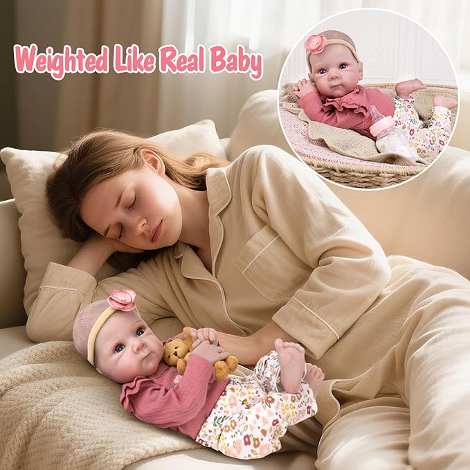 Aori Reborn Baby Dolls Girl - 20 Inch Realistic Newborn Lifelike Baby Doll with Hand-Painted Features - Weighted Cloth Body Cuddle Companion Doll with Outfits, Gift for Kids 3+ & Collectors